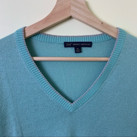 Brooks Brothers Light Blue Metallic V-Neck Sweater - Picture 4 of 10